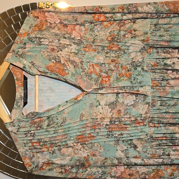 Peruvian Connection Rayon Wellfleet Chemise Green Floral Print Mini Dress Tunic - Picture 3 of 11